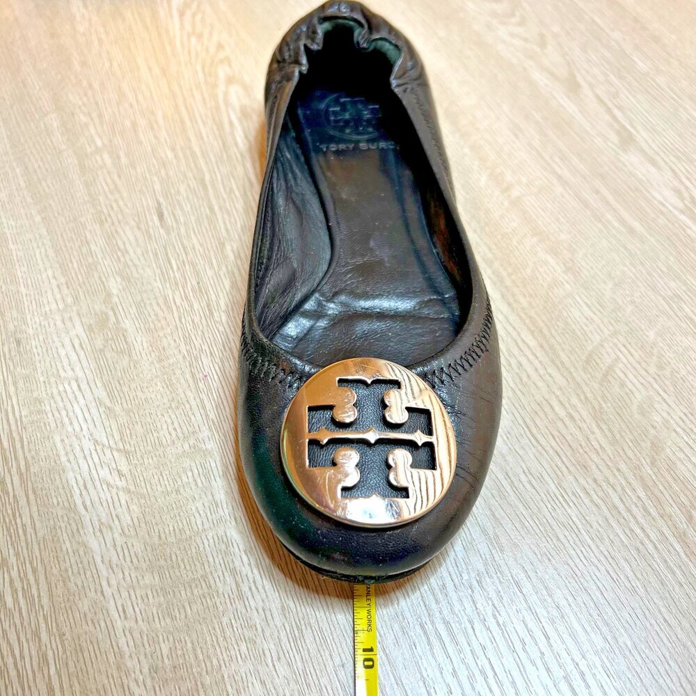 Tory Burch Reva Leather Black Silver Logo Ballet Flats Shoe Women's 6.5 - Picture 16 of 16